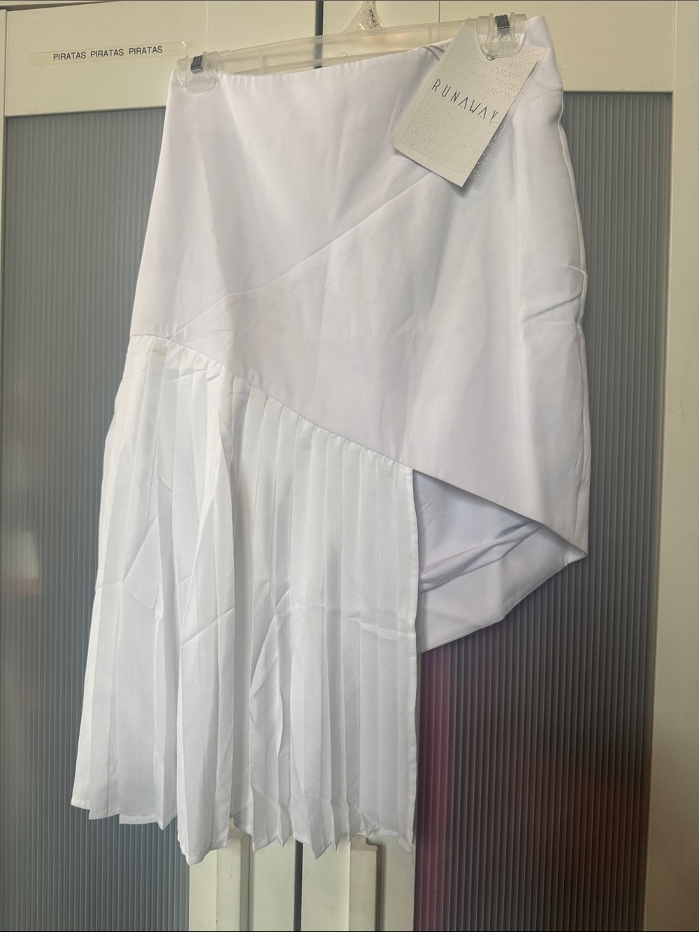 Runaway White Asymmetrical Pleated Hem Skirt
